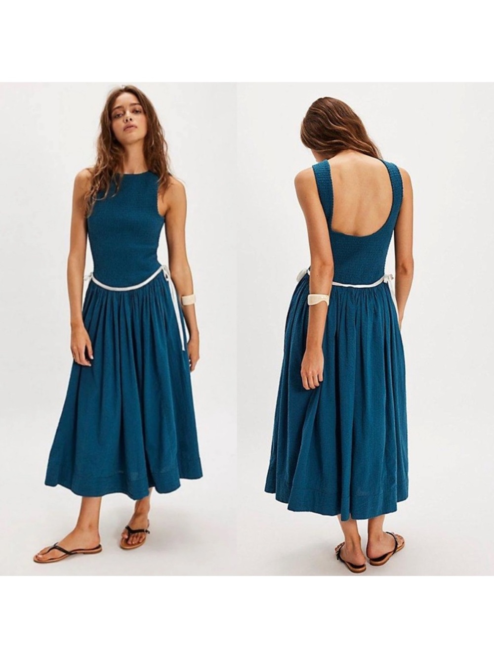 Free People Nightingale Seersucker Boho Midi Dress - small NWT